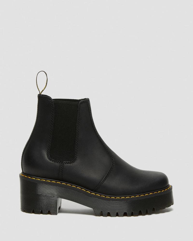 Black Women's Dr Martens Rometty Wyoming Leather Platform Heeled Boots | CA 144NWY